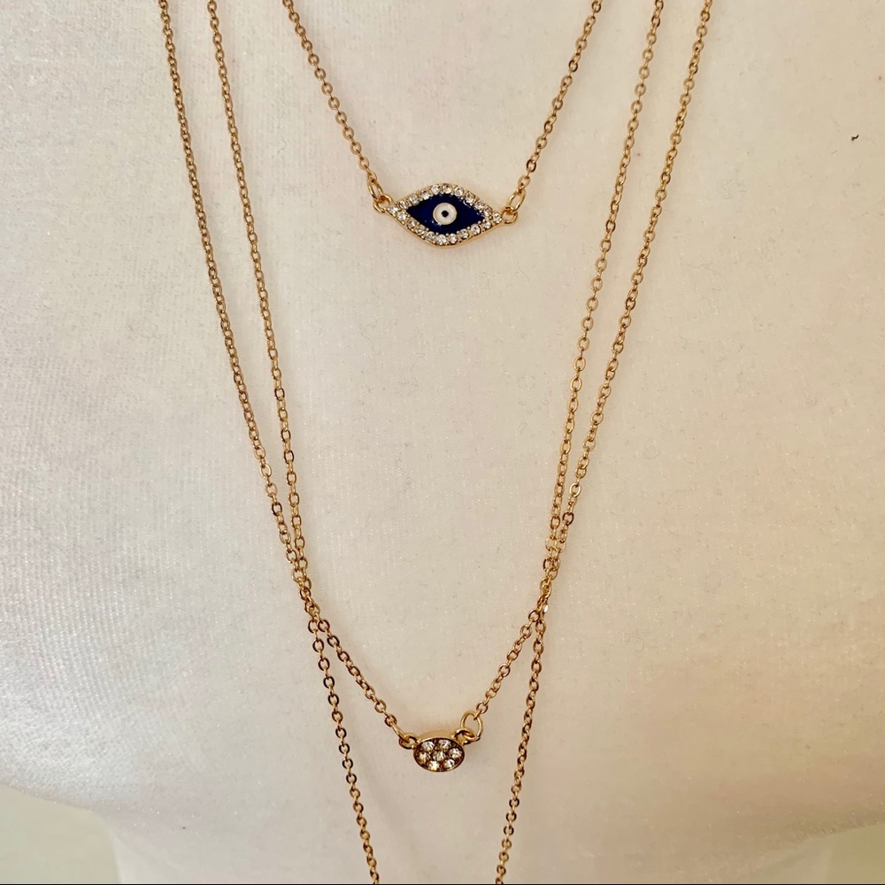 NWT Evil Eye Layered Necklace Pendant Gold - Picture 4 of 6